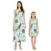 Mother & Daughter Matching Hawaii Luau Maxi Dress Girl Elastic Strap in Wispy Cereus Light Blue