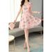 Women Short Sleeve Printed Style Thin Mid Length Splendid Dress