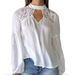 Women's Halter Lace Patchwork V Neck Loose Puff Sleeve Blouse Tops Shirts