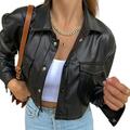 Fashion Overcoat Cropped Jacket PU Harajuku Punk Style Leather Jacket spandex Loose Autumn Vintage Coats Polyester Black