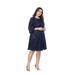 Salezone Ladies Round Neck 3/4 Sleeve Floral Lace Dress Knee Length Dress Womens Midi Dress Plus Size