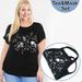 2Pcs Set Plus Size Women GRAPHIC TEE & PRINT RHINESTONE COTTON FACE MASK SET Made in USA 2XL