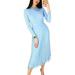 Womens Long Sleeve Pleated Knit Sweater Dresses Casual Plain Midi Dress