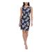 TOMMY HILFIGER Womens Navy Floral Sleeveless Jewel Neck Above The Knee Fit + Flare Dress Size 2