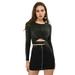 Women's Long Sleeve Crew Neck Cut Out Glitter Cross Crop Top