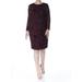 RALPH LAUREN Womens Purple Floral Long Sleeve Jewel Neck Knee Length Sheath Dress Size: 14