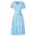UKAP Women Short Sleeve beach Maxi Dress Lace Up Ladies Floral Pritned Beach Casual Boho Dress Sky Blue L(US 12-14)