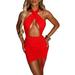 Calsunbaby Women Crisscross Dress Cut Out Backless Ruched Bodycon Party Dress