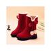 LUXUR Kid's Girls Solid Color Bow Snow Boots Slip On Children Ankle Booties Warm Shoes