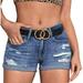 New Womenâ€™s Ripped Holes Denim Mini Jeans Shorts Casual Mid Waist Rolled Cuff Distressed Stretchy Short Summer Jeans