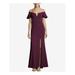 XSCAPE Womens Burgundy Slit Gown Short Sleeve Off Shoulder Full-Length Evening Dress Size 6