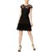 MSK Womens Black Lace-stripe Cap Sleeve Jewel Neck Above The Knee Fit + Flare Cocktail Dress Size 8