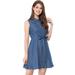 Women's Sleeveless Self Tie Front Above Knee A-Line Denim Dress