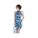 Womens Floral Print Sexy Keyhole Cheongsam Babydoll High Split Mini Cheongsam Party Cocktail Dress