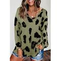 Women's Leopard Print Tops Loose V Neck Leopard Print Blouse Oversized Leopard Print Shirt Long Sleeve Top