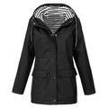 Meterk Sporty Women Hooded Striped Inside Drawstring Solid Color Pocket Long Coat Jacket