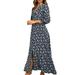 Women's Floral Maxi Dresses Boho Button Down Long Sleeve Sexy V Neck Dress Beach Party Dress Holiday Sundress