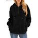 BadPiggies Womens Fuzzy Fleece Sweatshirt Casual Loose Sherpa Pullover Oversized Hoodie with Pockets (M, Black)