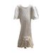 Drop Waist Cable Knit Ivory Short Sleeve Sweater Dress with Lace Tulle Skirt (14)