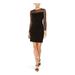 CALVIN KLEIN Womens Black Sheer Solid Long Sleeve Jewel Neck Above The Knee Evening Dress Size 14