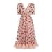 luethbiezx Women Strawberry Printed Sequin Embroidered Mesh Dress V-neck Party Dress