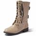 DailyShoes Women's Military Lace Up Buckle Combat Boots Mid Knee High Exclusive Quilted Credit Card Pocket, Quilted Beige Pu, 13 B(M) US