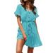 Womens Polka Dot Button Down Dress Boho Short Sleeve Ruffle Mini Dresses With Belt