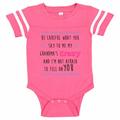 Kids Funny Family Baseball Bodysuit Raglan â€œBe Careful What You Say To Me My Grandma's Crazy And I'm Not Afraid To Tell On Youâ€� - Baby Tee, Newborn, Pink & White Short Sleeve