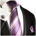 Hot Purple Striped Silk Tie with Pocket Square and Cufflinks