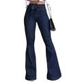 Womens Denim Jeans High Waisted Flared Long Pants Lace Up Slim Casual Trousers