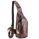 Men Genuine Leather Sling Bag Casual Shoulder Chest Crossbody Bag Hiking Travel Daypack