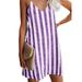 Sexy Cute Stripe Printed Beach Dress Casual Holiday Party V-neck Sundress Summer Loose Baggy Comfy Spaghetti Strap Top Dress