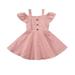 ZIYIXIN Children Summer Skirt, Plaid Off Shoulder Short Sleeves A-Line Dress