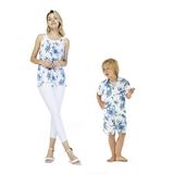 Matching Mother Son Hawaiian Luau Outfit Top Shirt in Midnight Bloom