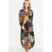 Women's Patchwork Long Sleeve Round Hem Hidden Pocket Maxi Dress