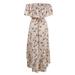 Bohemian Summer Dress Women's Off Shoulder Ruffles Slim High Waist Floral Printed Beach Sundress Ankle Length Dress,Pink,L