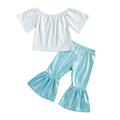 Xiaodriceee Girlâ€™s Casual Short Sleeve Trousers Suit Fresh Solid Color T-shirt and Laser Elastic Trumpet Pants