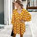 Meterk Fashion Women Summer Polka Dot Print Dress V Neck Three Quarter Sleeve High Waist Sashes Casual Mini Dress