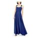 XSCAPE Womens Blue Solid Sleeveless Square Neck Full-Length Fit + Flare Evening Dress Size 4P