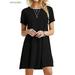 BadPiggies Womens Short Sleeve Loose Casual T-Shirt Tops Dress A-Line Round Neckline Summer Dress (L, Black)