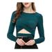 Allegra K Junior's Long Sleeve Crew Neck Cut Out Glitter Crop Tops