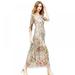 Women's Floral Embroidered Mesh Tulle Prom Maxi Princess Dress with Cami Dress 3/4 Sleeves,M-XXL