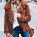 Suzicca Fashion Women Autumn Winter Faux Fur Coat Solid Color Zipper Front Notched Collar Long Sleeve Fluffy Short Outerwear Jacket