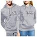 Lyinloo Men's And Women's Valentine's Day Heart Print Loose Pullover Hooded Sweatshirt Gray M