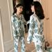 Maxcozy Women's Autumn Winter Print Pajamas Long Sleeves Turn-down Collar Button Cardigan 2-piece Sleepwear
