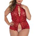 Women Plus Size Lace Lingerie Underwear Sleepwear Dress Strappy Mesh Sleepwear See Through Nightwear Babydoll Bodysuit Size XL-5XL