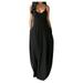 MIARHB Tiered Maxi Skirt Women Dress Women Plus Size Solid Sleeveless O-Neck Pockets Camisole Long Dress