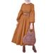 ZANZEA Casual Muslim Dresses for Women O-neck Puff Sleeve Plain Color Maxi Dress