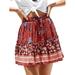 Sexy Dance Women Summer Loose Skirts Ladies Floral Print Beach Holiday Swing Mini Skirts with Drawstring Red XXL(US 20-22)