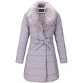 Giolshon Women's Puffer Jackets Long Coat With Detachable Faux Fur Collar M